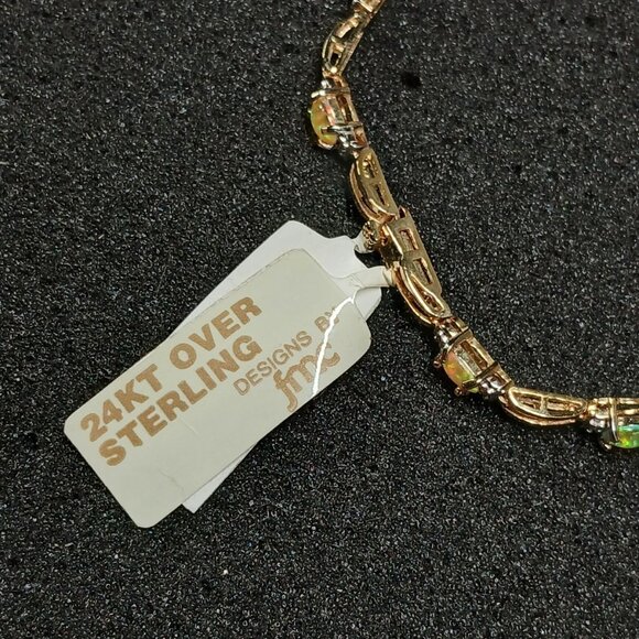 24K Gold Over Sterling Silver Lab-Created Opal Bracelet 7¼" 10g FMC NWT - Picture 6 of 13